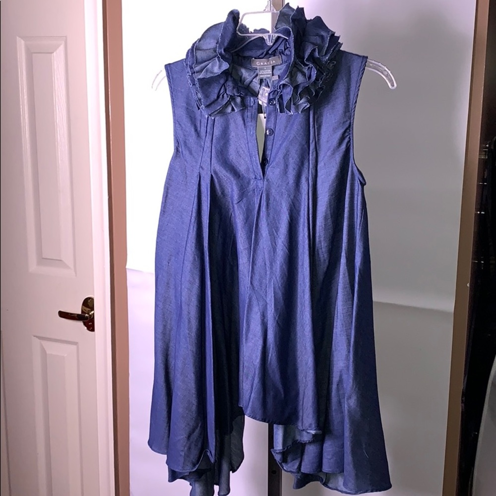 Denim Ruffle Baby Doll Top